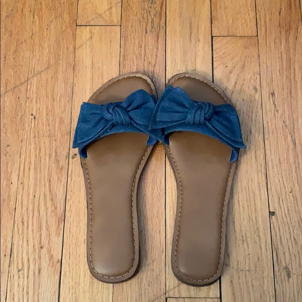 Denim Bow Slides